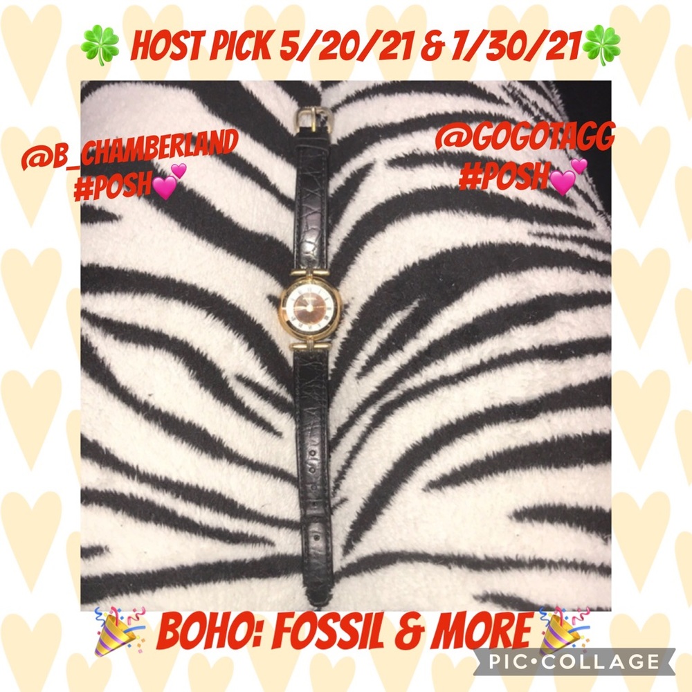 Fossil watch gold and black genuine leather bands